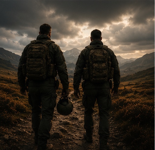 A cinematic landscape representing service and different life paths